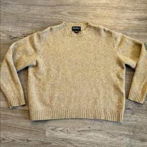 Eddie Bauer 100% Lambswool Crewneck Sweater XL Tan Cozy Classic